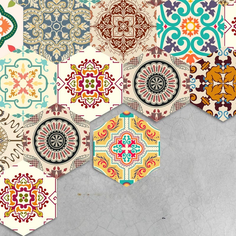 Alwayspon 10 Pcs Hexagon Non-Slip Floor Sticker for Home Decor, Peel and Stick Self-Adhesive Wall Sticker for Living Room Kitchen Bathroom, 7.9x9.1inch - Image 1